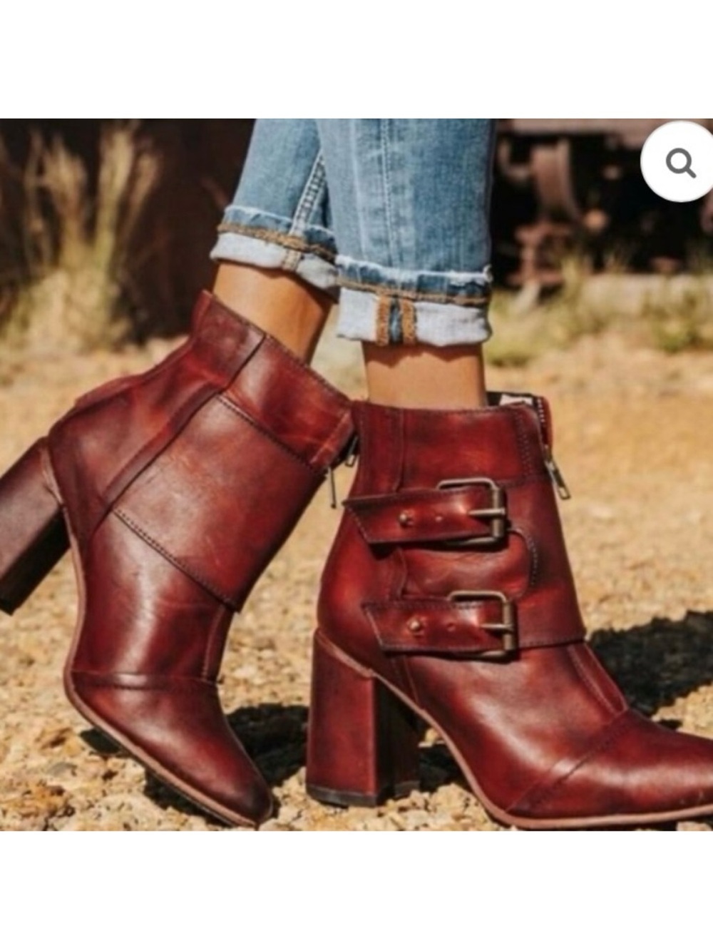 Freebird by Steven Red-Brown Leather Buckle Ankle Boots